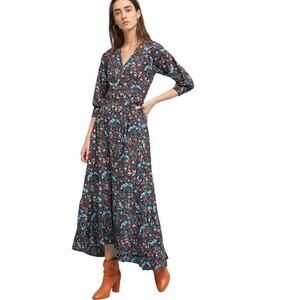 Anthropologie Black Flannel Floral Toulon Wrap Maxi Dress XS NWT